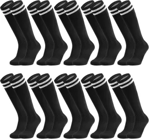 Elfcool 10 Pairs Soccer Socks Stripe Knee High Softball Baseball Team Sports Socks Breathable Football Socks for Men Women