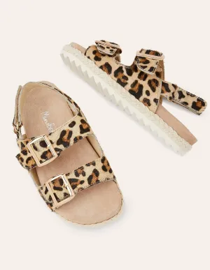 Espadrille-Sandalen-Hellbraun, Leopardenmuster