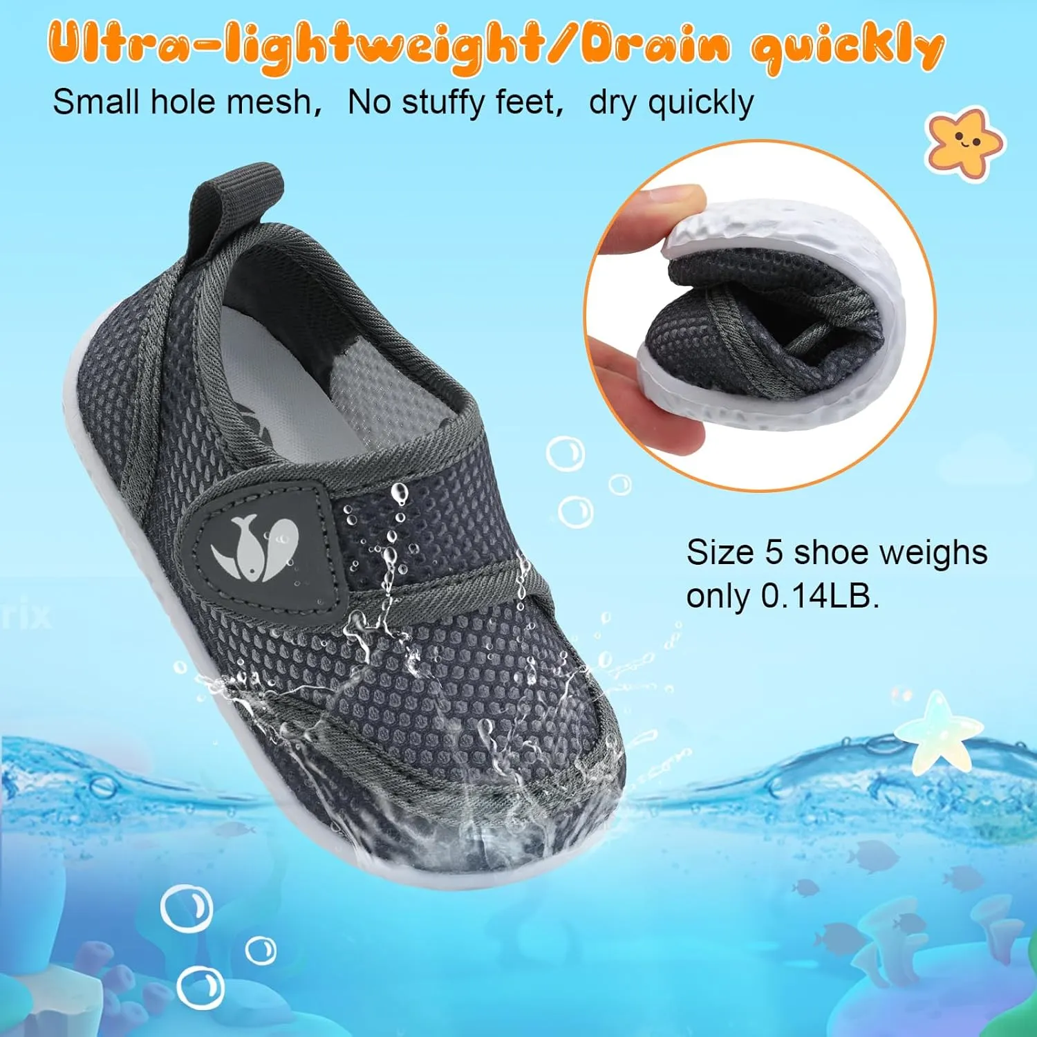 FEETCITY Toddler Water Shoes Boys Girls Swim Shoes Quick Dry Kids Aqua Socks Barefoot for Beach Swimming Pool