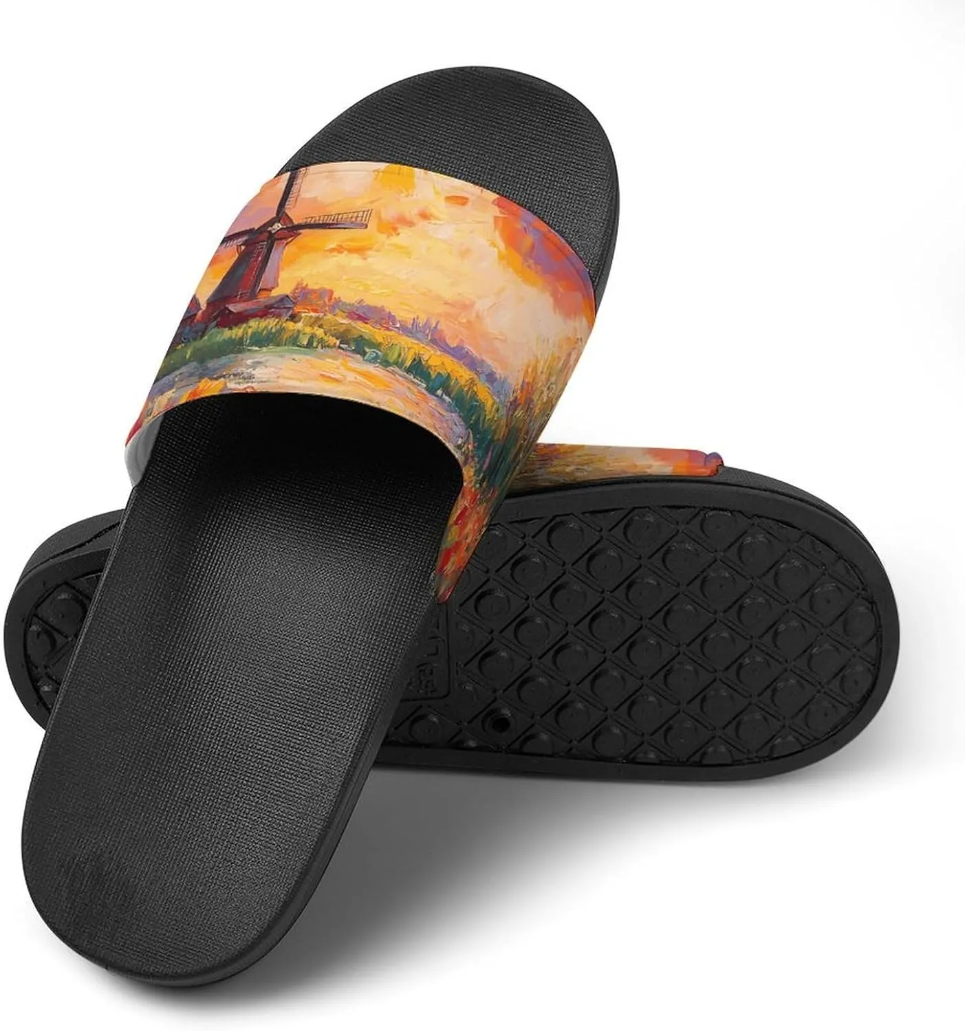 Field Of Tulips And Windmill Shower Sandals Home Slippers Non-Slip Quick Drying Beach Bathroom Slipper