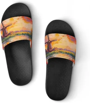 Field Of Tulips And Windmill Shower Sandals Home Slippers Non-Slip Quick Drying Beach Bathroom Slipper
