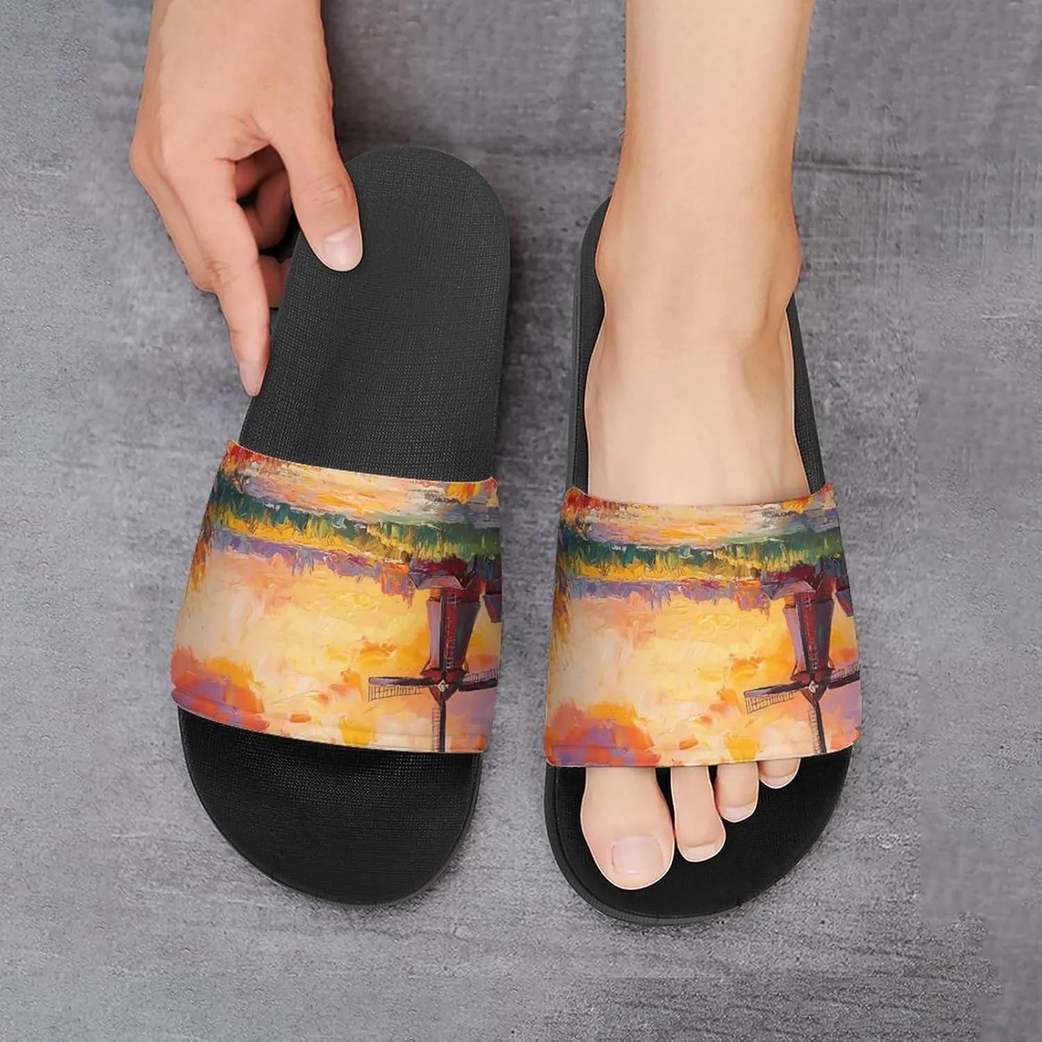 Field Of Tulips And Windmill Shower Sandals Home Slippers Non-Slip Quick Drying Beach Bathroom Slipper