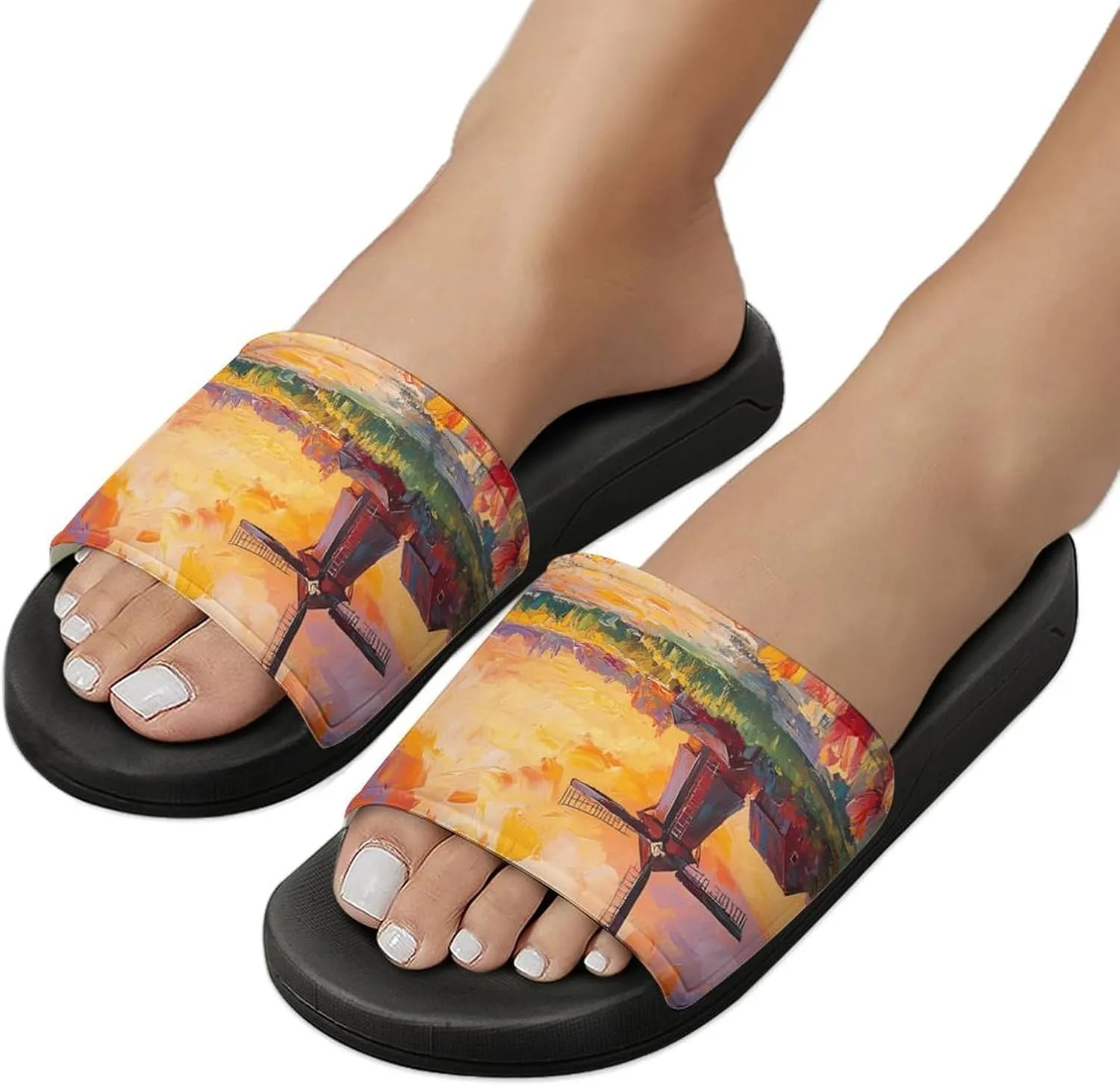 Field Of Tulips And Windmill Shower Sandals Home Slippers Non-Slip Quick Drying Beach Bathroom Slipper