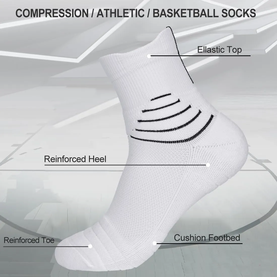 Finerview Elite Basketball Socks 4/8 Pairs, Cushion Performance Crew Athletic Socks for Adult & Youth