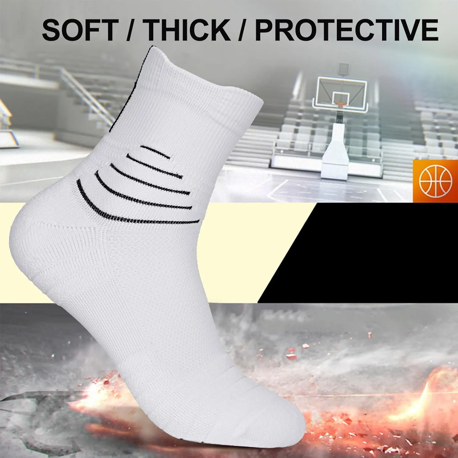 Finerview Elite Basketball Socks 4/8 Pairs, Cushion Performance Crew Athletic Socks for Adult & Youth
