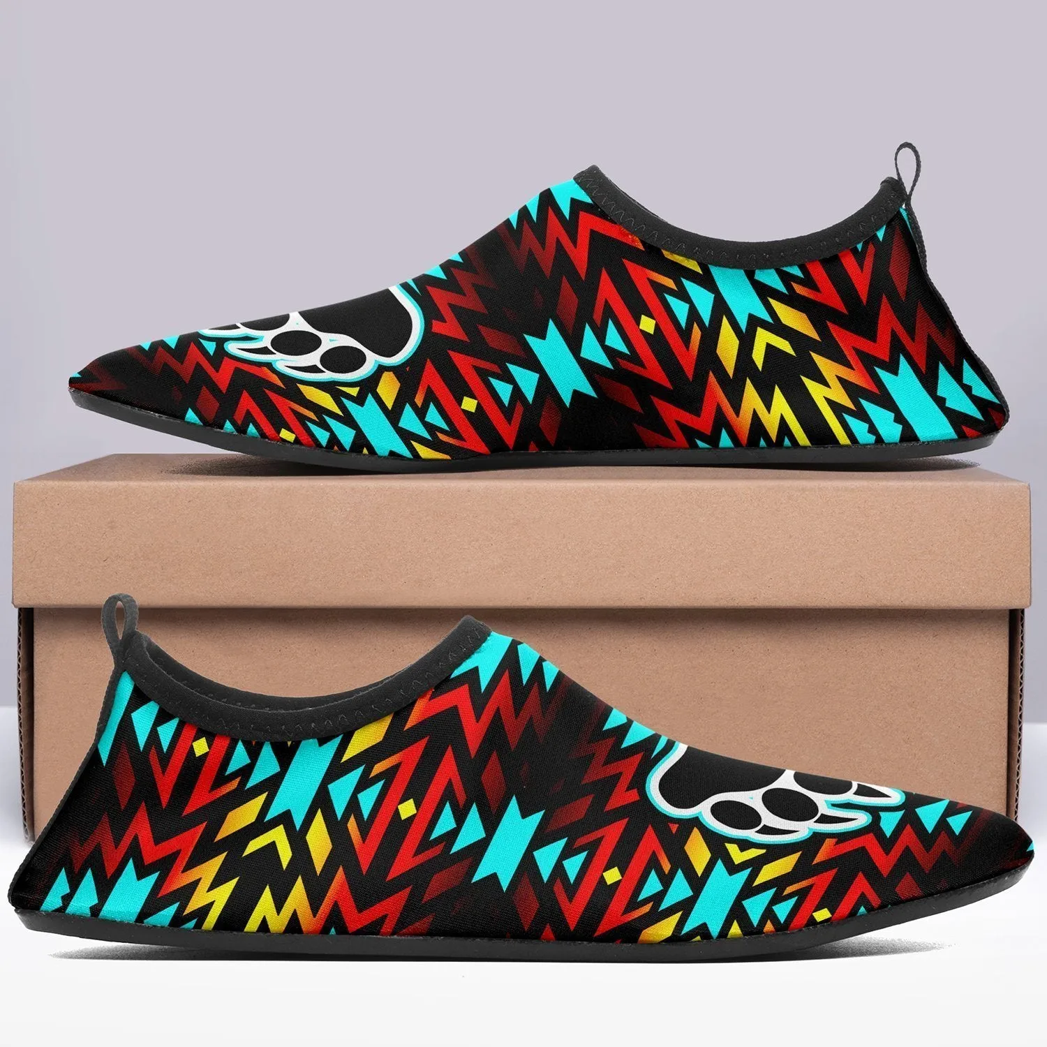 Fire Colors and Turquoise Bearpaw Kid's Sockamoccs