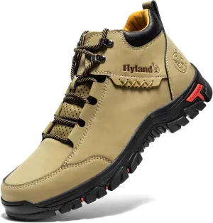 FLYLAND Men's Casual Leather Shoes Chukka Ankle Boots Handmade Fashion Shoes Non Slip Breathable Comfortable Mid Top for Driving Walking Outdoor