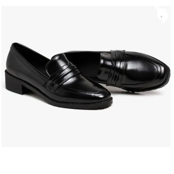 FOWT Black Dressy Comfortable Low Heels Loafers Square Toe Office Shoes