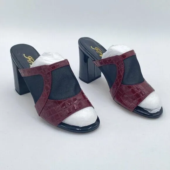 FOWT Croc-embossed Mesh Patchwork Chunky High Heel Peep Toe Mules Lady Shoes