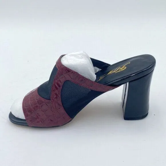 FOWT Croc-embossed Mesh Patchwork Chunky High Heel Peep Toe Mules Lady Shoes