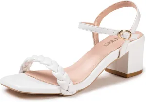 Frank Mully Women's Braided Sandal Heels Ankle Strap Comfortable Blocked Heeled Sandals Square Open Toe Cute Prom Pump Sandals Shoes