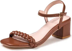 Frank Mully Women's Braided Sandal Heels Ankle Strap Comfortable Blocked Heeled Sandals Square Open Toe Cute Prom Pump Sandals Shoes