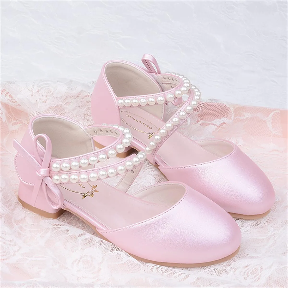 Girls Dress Shoes Mary Jane Flower Girl Low Heels Princess Shoes for Wedding Party 5544
