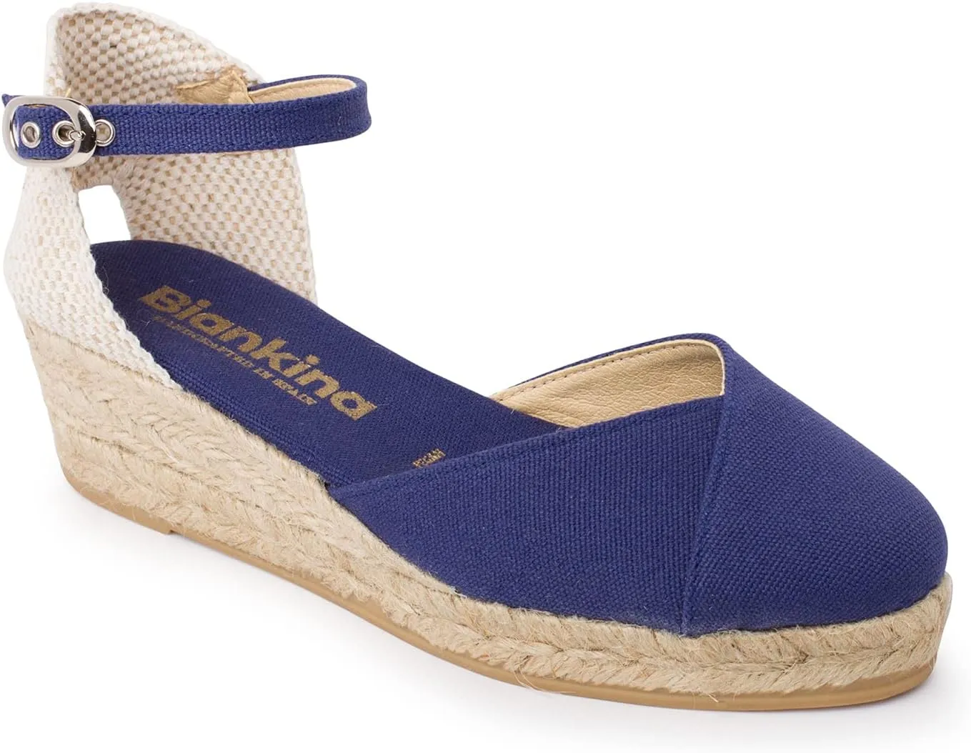 Girona Authentic Spanish Espadrille Wedge Sandals for Women - Sustainable, Eco Friendly, Vegan Shoes. Classic Style, Organic Cotton Canvas Upper, Comfy Insole, Jute Midsole, Rubber Sole. Made in Spain
