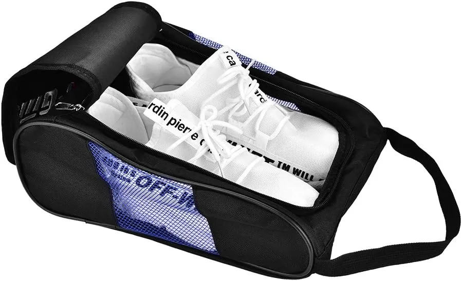 Golf Shoe Bag, Travel Shoe Bags Organizer with Zipper, Portable Breathable Nylon Sports Shoe Bags, for Men and Women (Black and Blue)