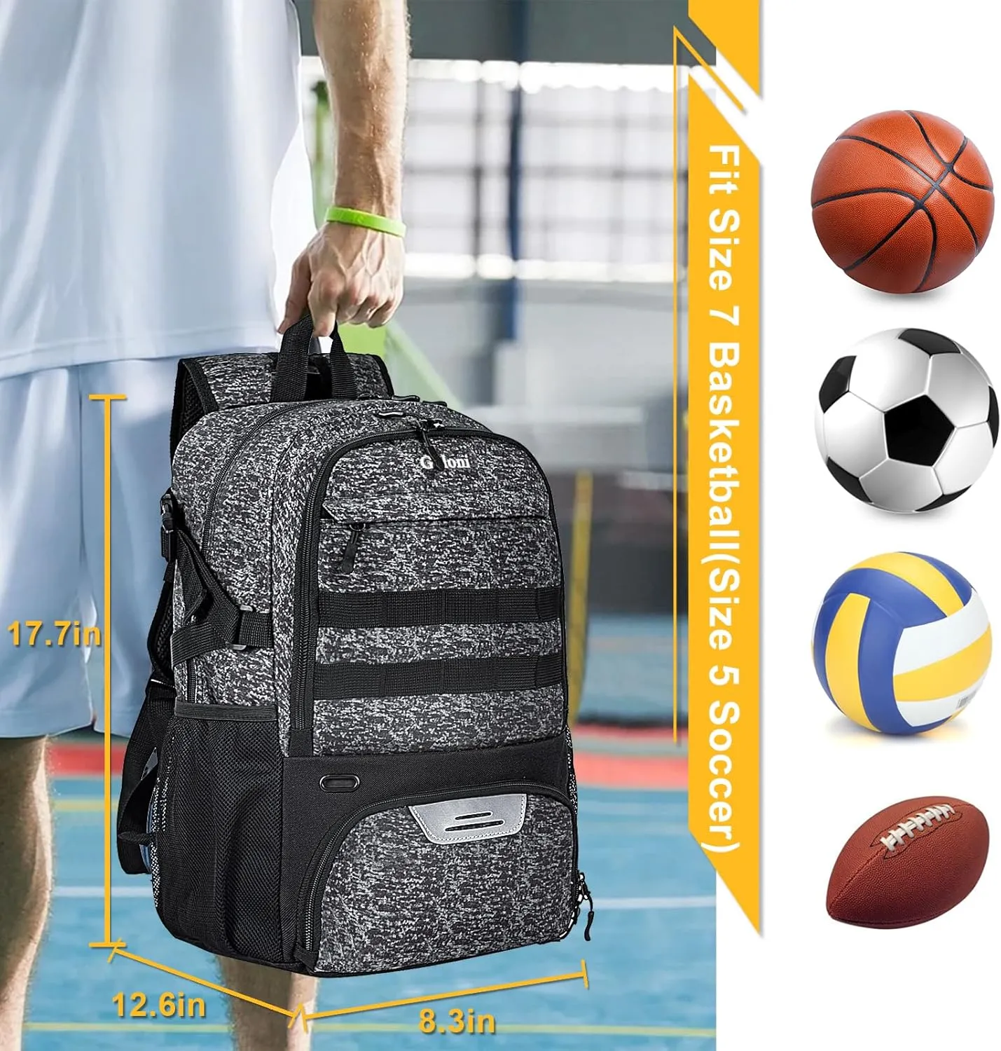 Goloni Basketball Backpack,Large Basketball Bag with Ball Compartment & Shoe Compartment,Sports Bag Fit Volleyball, soccer