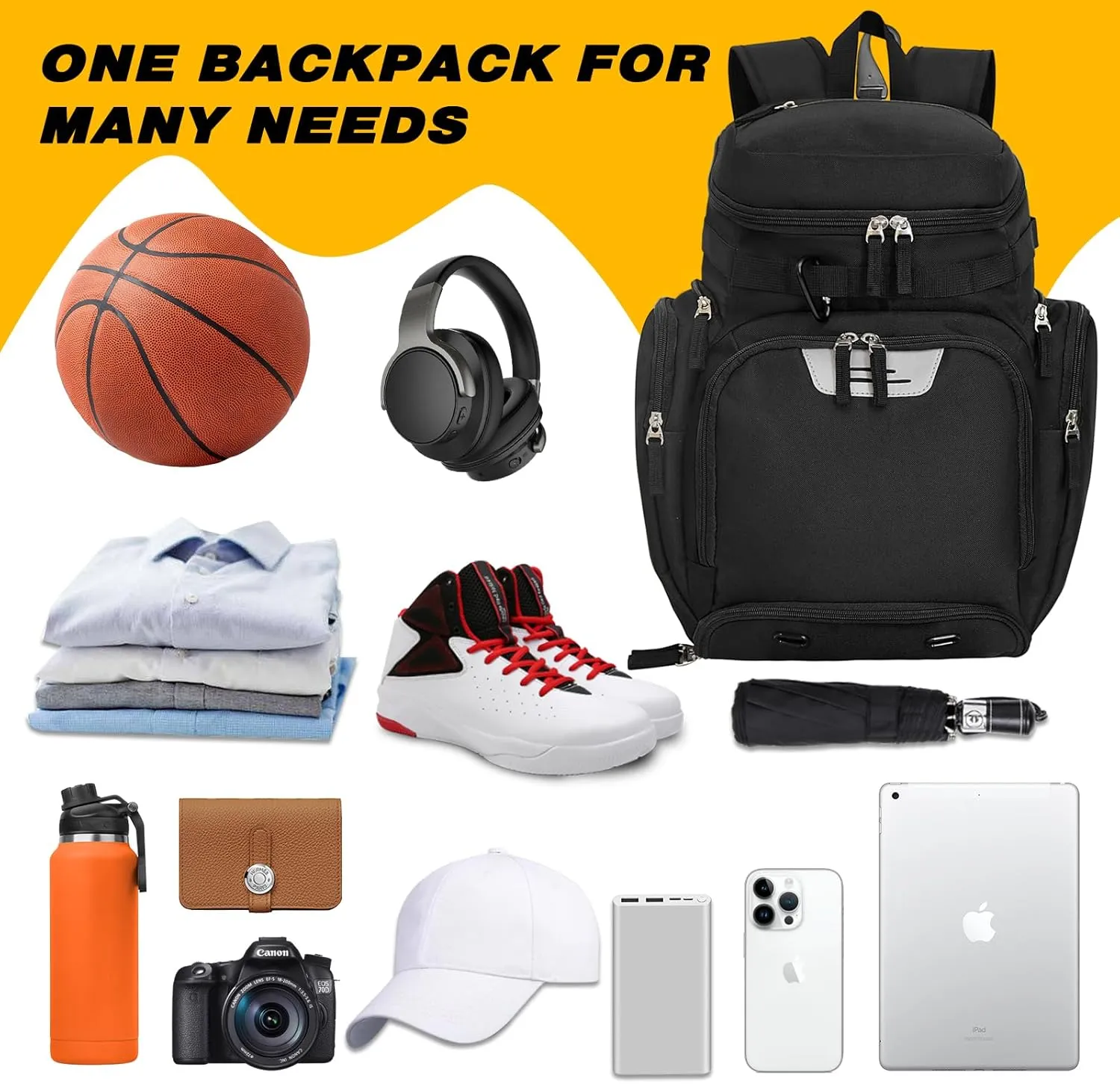 Goloni Basketball Backpack,Large Sports Bag with Ball Compartment & Shoe Compartment for Basketball, Soccer, Volleyball,Gym