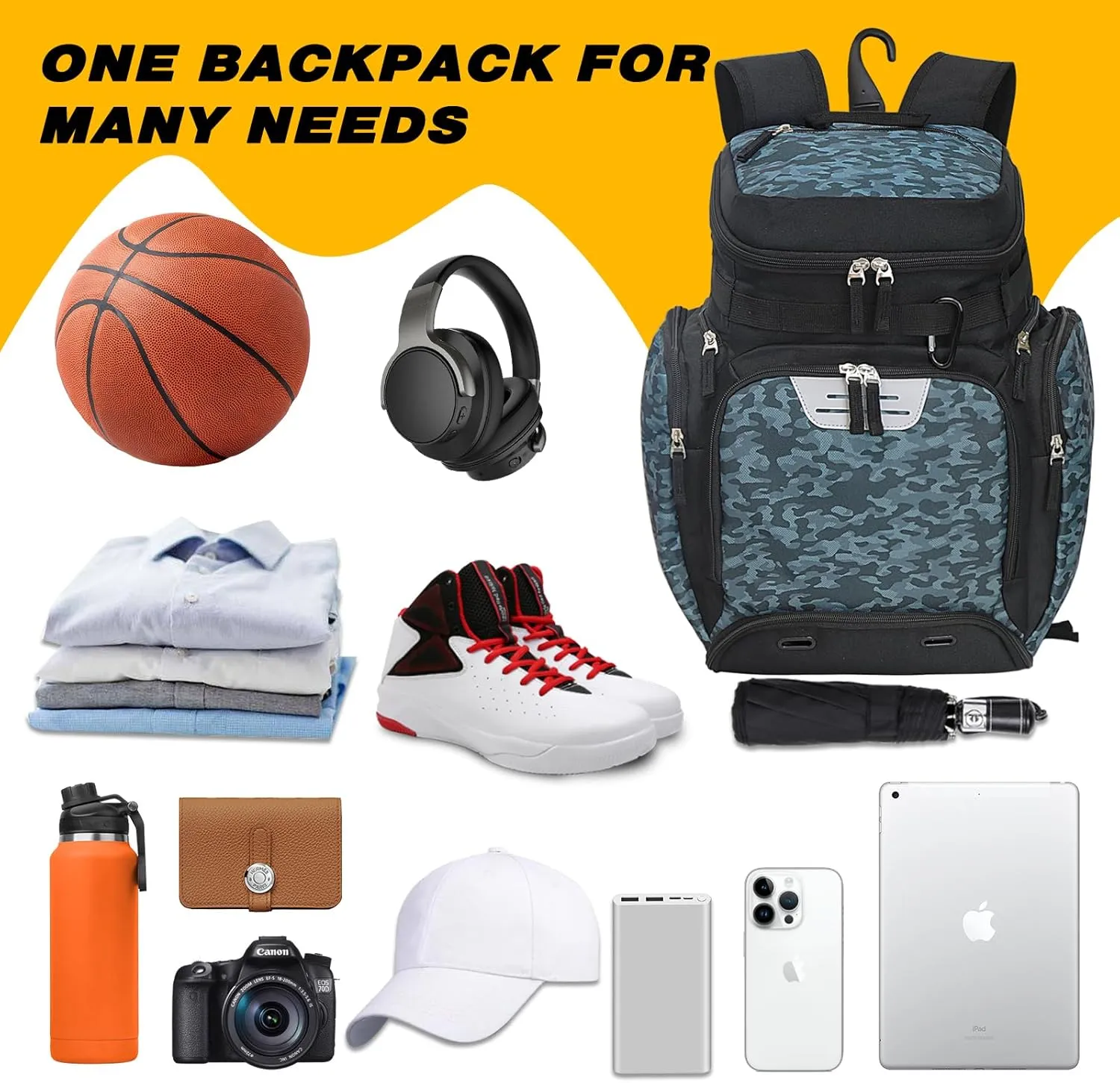 Goloni Basketball Backpack,Large Sports Bag with Ball Compartment & Shoe Compartment for Basketball, Soccer, Volleyball,Gym