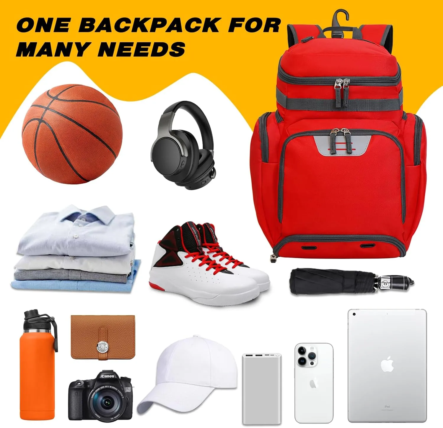 Goloni Basketball Backpack,Large Sports Bag with Ball Compartment & Shoe Compartment for Basketball, Soccer, Volleyball,Gym