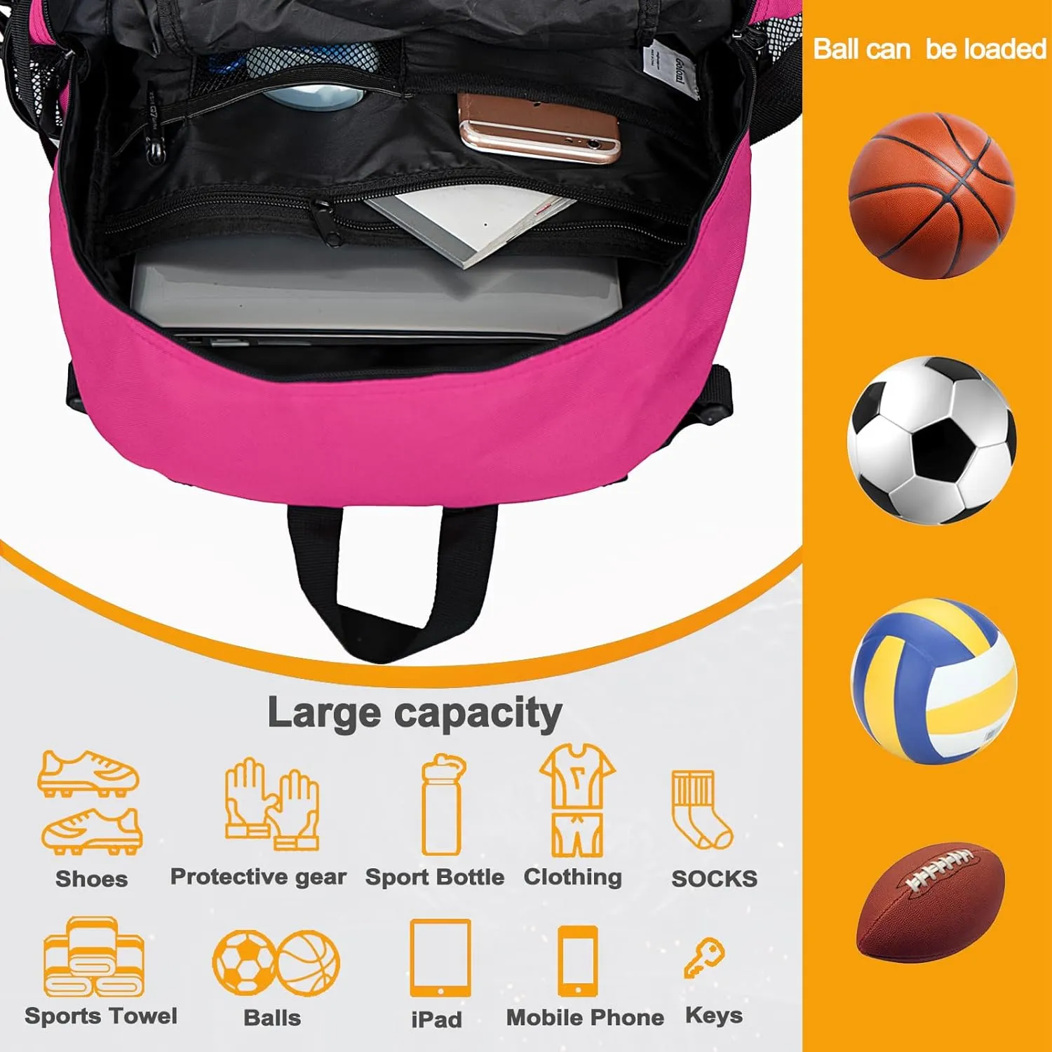 Goloni Soccer Backpack,Basketball Backpack with Ball Compartment & Shoe Compartment,Backpack for Basketball,Soccer