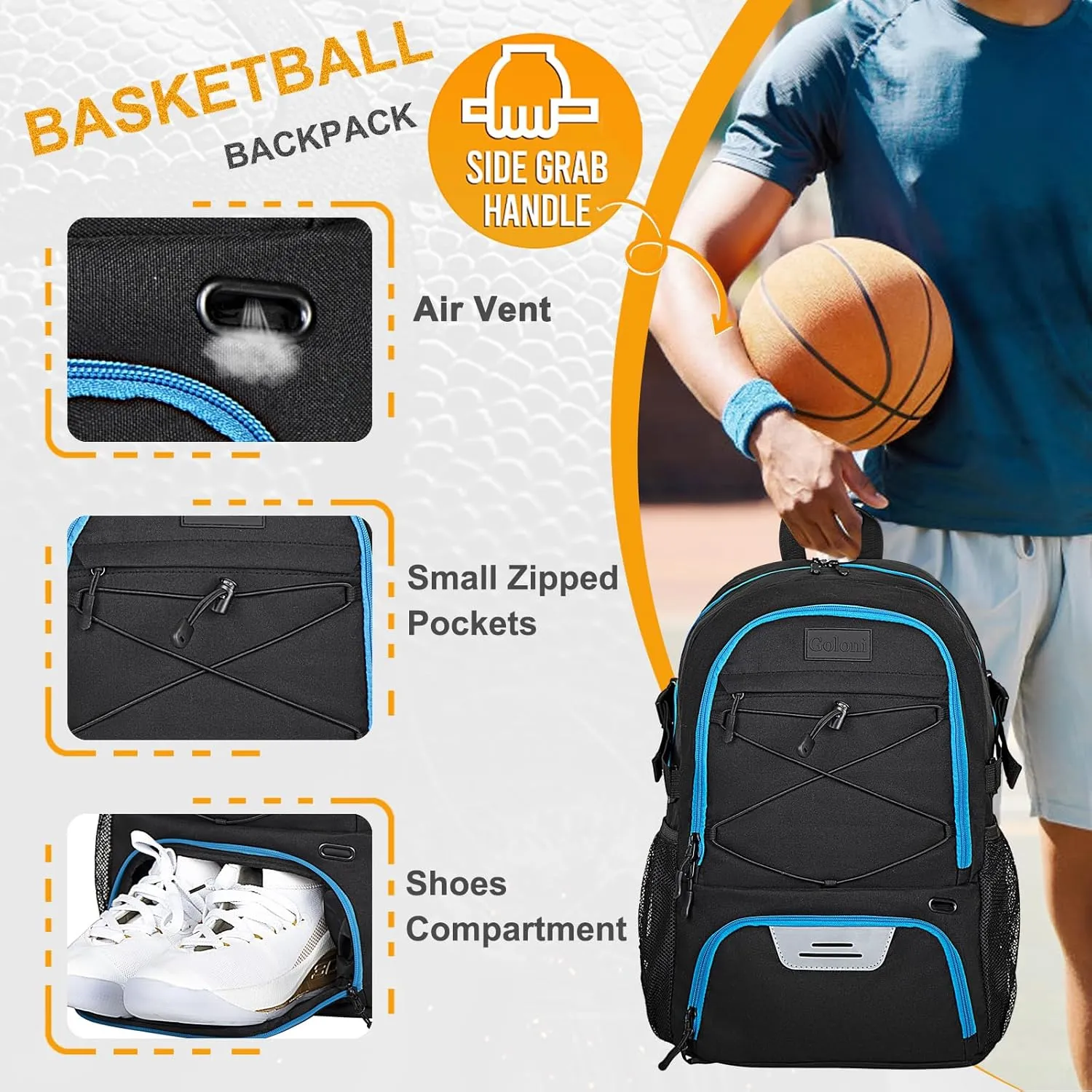 Goloni Soccer Backpack,Basketball Backpack with Ball Compartment & Shoe Compartment,Backpack for Basketball,Soccer