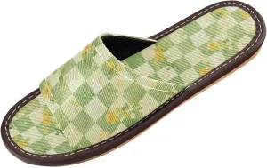 Green Yellow Flowers Checkeds Women Men's Bathroom Shower Slippers Washable Dorm Home Slides for Home Bedroom Beach