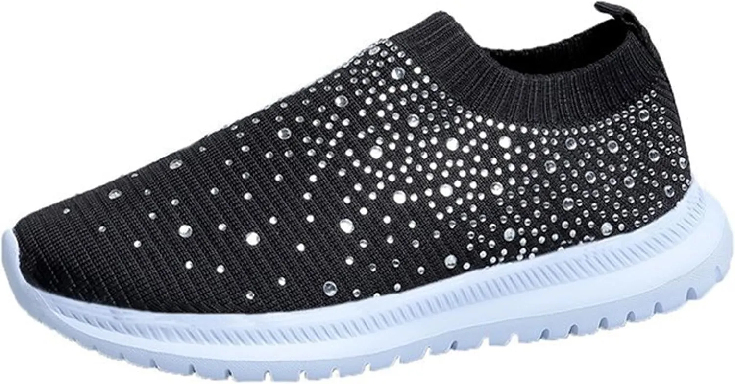 GUTZBSY Womens Rhinestones Glitter Fashion Mesh Walking Shoe,Bling Sneakers for Women Rhinestones