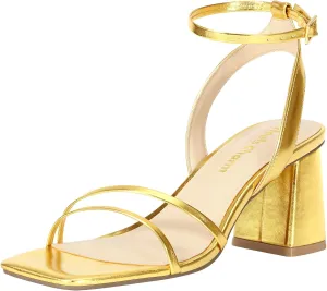 Heels Charm Women's Chunky Block Heeled Sandals 2.95 Inches Open Toe Ankle Strap Block High Heel Sandal Dress Dancing Chunky Sandals Daily Work Party Wedding Shoes