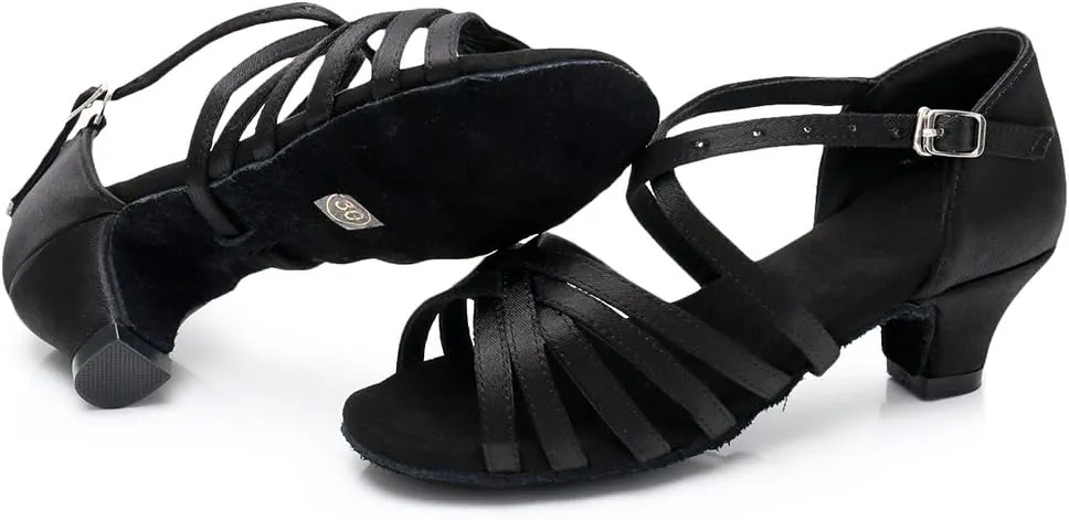 HIPPOSEUS Girls' Standard Latin Dance Shoes Open Toe Ballroom Dance Shoes Low Heel,Model WHXGG