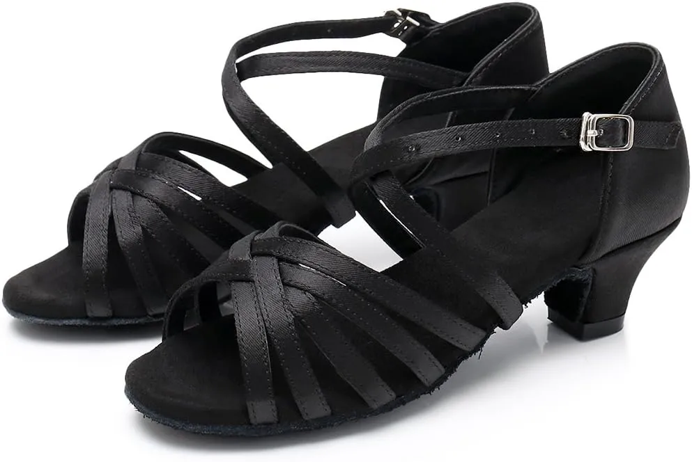 HIPPOSEUS Girls' Standard Latin Dance Shoes Open Toe Ballroom Dance Shoes Low Heel,Model WHXGG