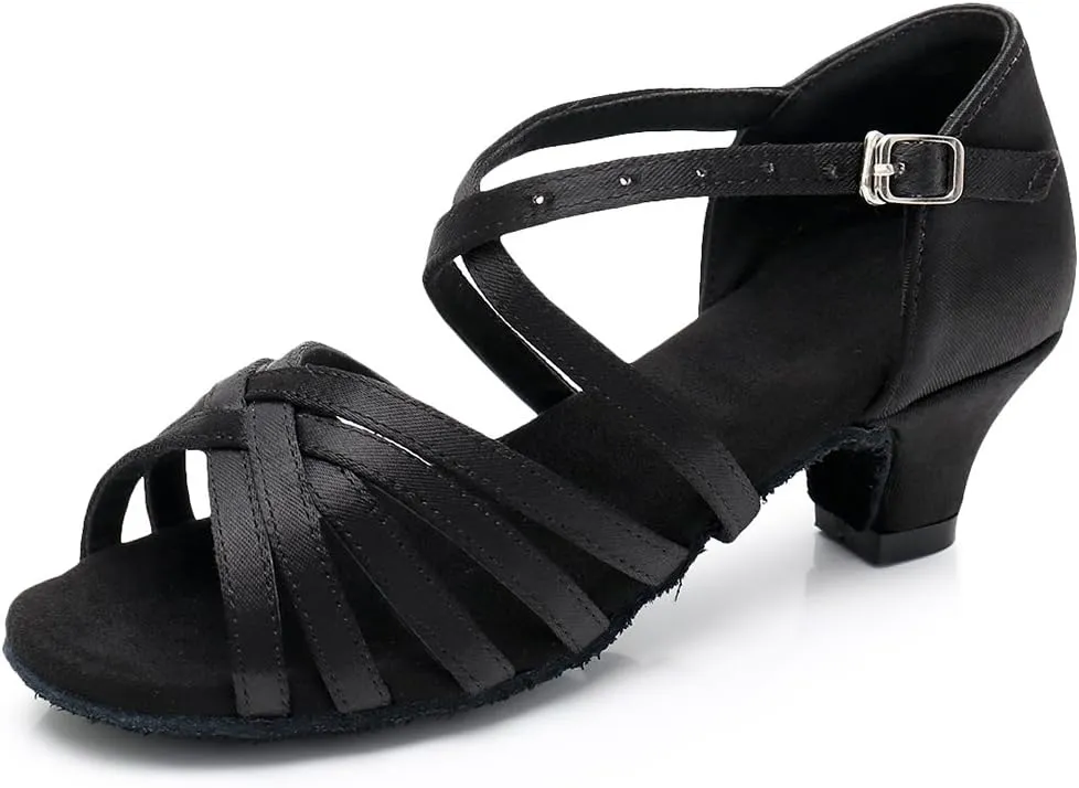 HIPPOSEUS Girls' Standard Latin Dance Shoes Open Toe Ballroom Dance Shoes Low Heel,Model WHXGG