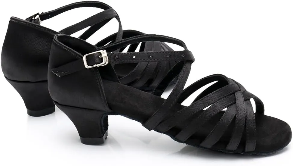 HIPPOSEUS Girls' Standard Latin Dance Shoes Open Toe Ballroom Dance Shoes Low Heel,Model WHXGG