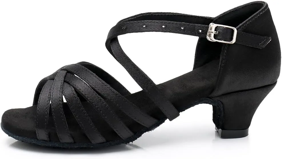 HIPPOSEUS Girls' Standard Latin Dance Shoes Open Toe Ballroom Dance Shoes Low Heel,Model WHXGG