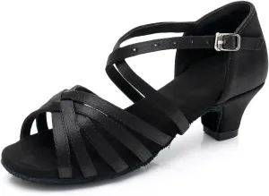 HIPPOSEUS Girls' Standard Latin Dance Shoes Open Toe Ballroom Dance Shoes Low Heel,Model WHXGG