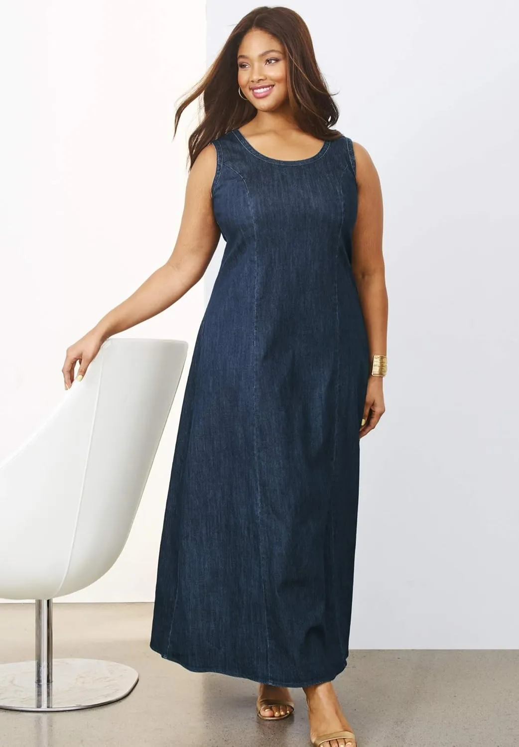 Jessica London Women's Plus Size Stretch Denim Maxi Dress