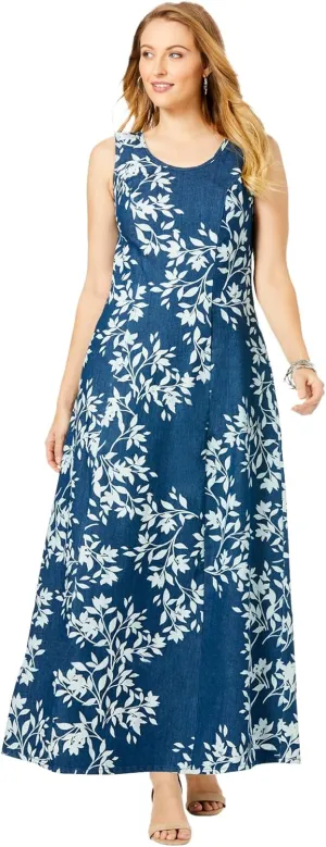 Jessica London Women's Plus Size Stretch Denim Maxi Dress