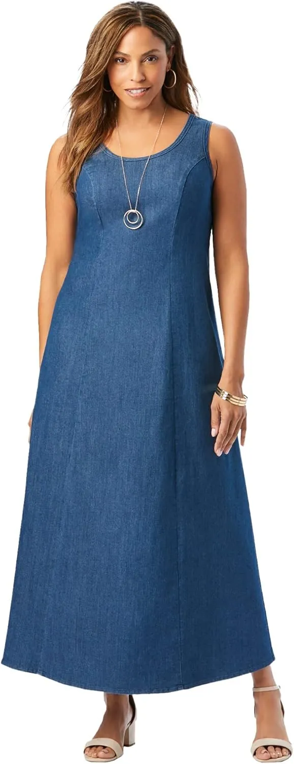 Jessica London Women's Plus Size Stretch Denim Maxi Dress