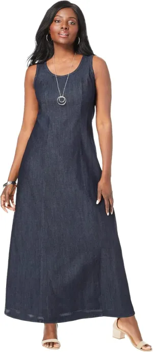 Jessica London Women's Plus Size Stretch Denim Maxi Dress
