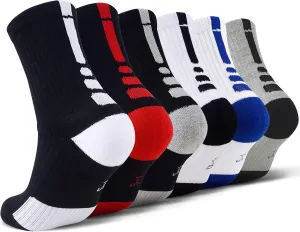 JHM Kids Athletic Sport Sockcs Team Basketball Soccer Crew Socks For Ages 4 to 16