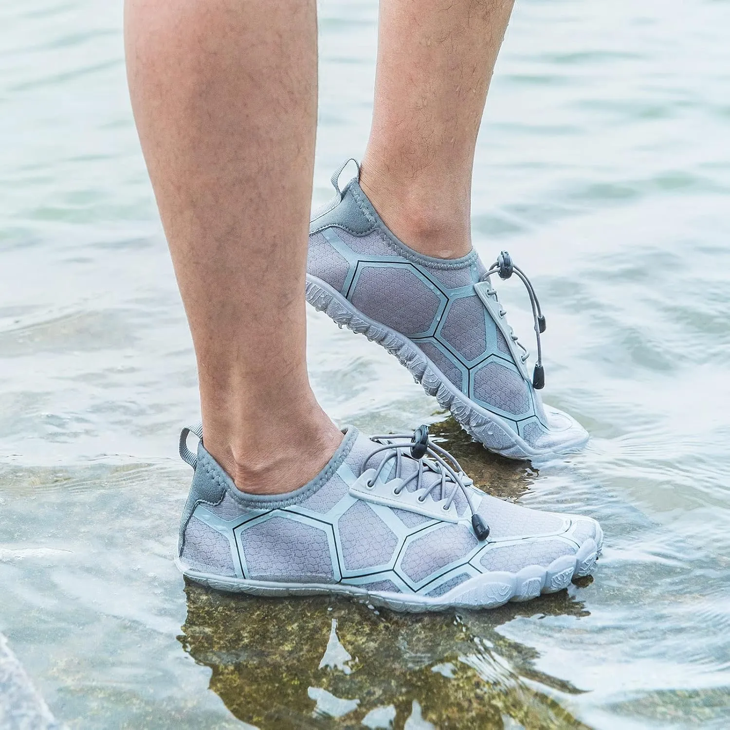 Josaywin Men's Water Shoes Barefoot Quick-Dry Sports Aqua Socks for Swim Diving Surf Pool Aqua Sports Beach Walking Wide Toe Shoes