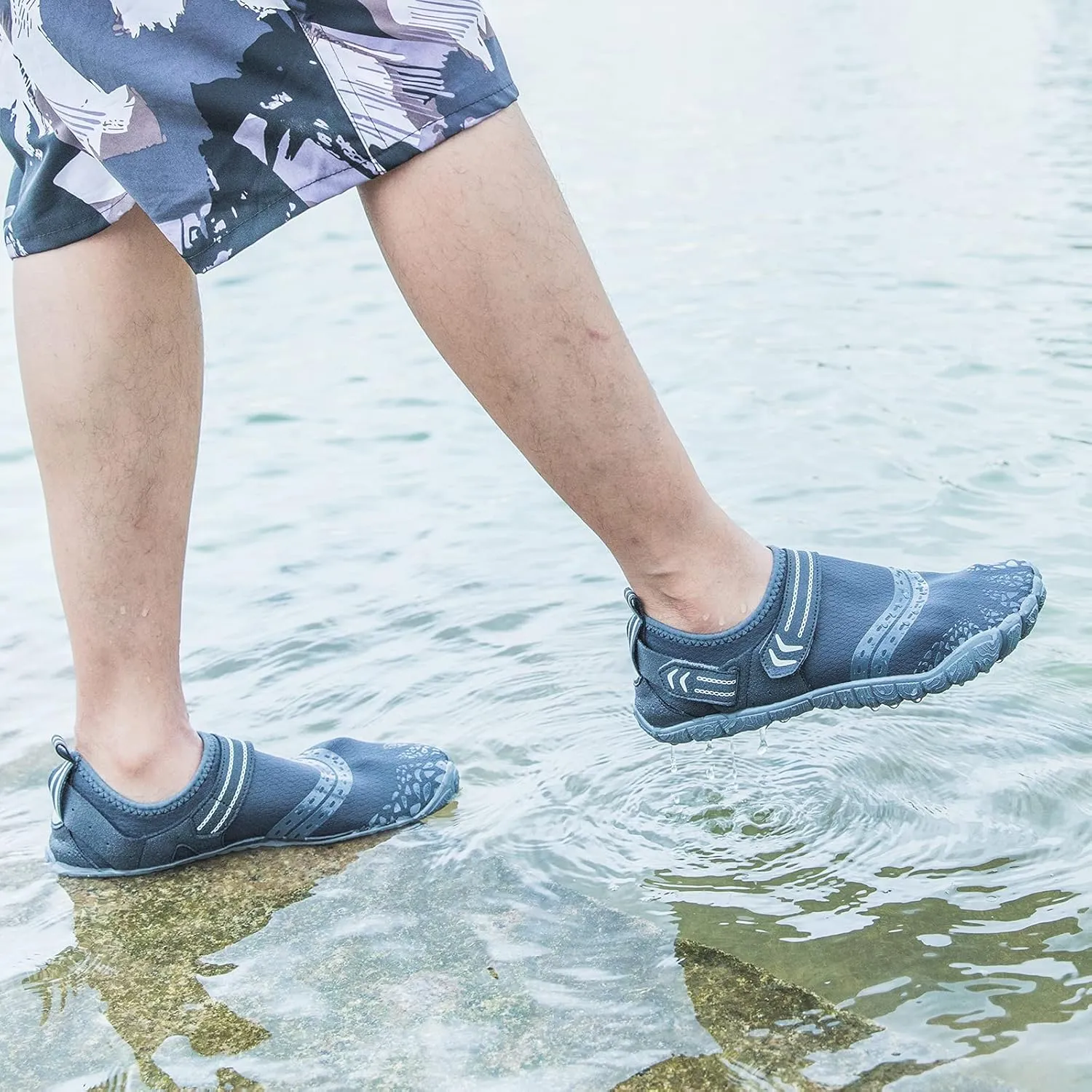 Josaywin Water Shoes for Men Quick Dry Wide Toe Aqua Shoes Adjustable Barefoot Sock for Swim Beach River Pool Surf