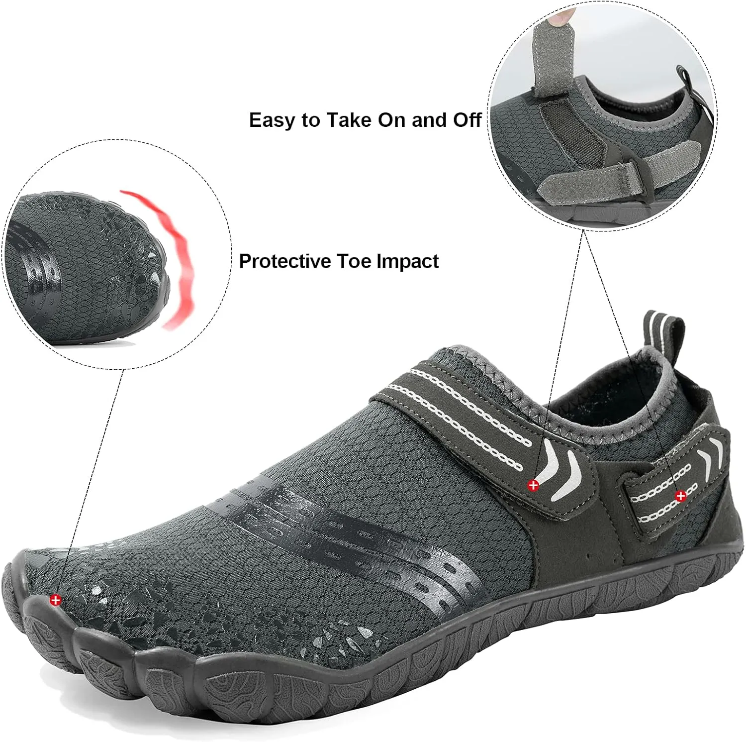 Josaywin Water Shoes for Men Quick Dry Wide Toe Aqua Shoes Adjustable Barefoot Sock for Swim Beach River Pool Surf