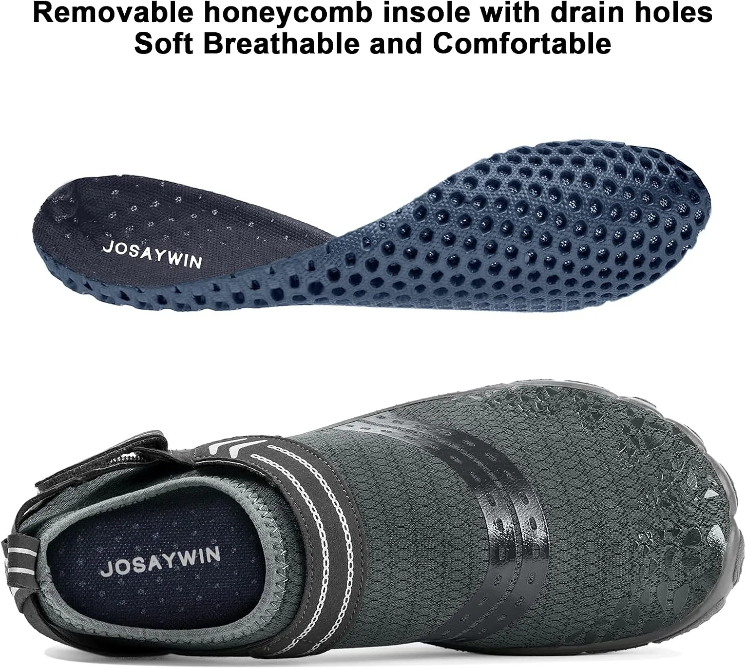 Josaywin Water Shoes for Men Quick Dry Wide Toe Aqua Shoes Adjustable Barefoot Sock for Swim Beach River Pool Surf
