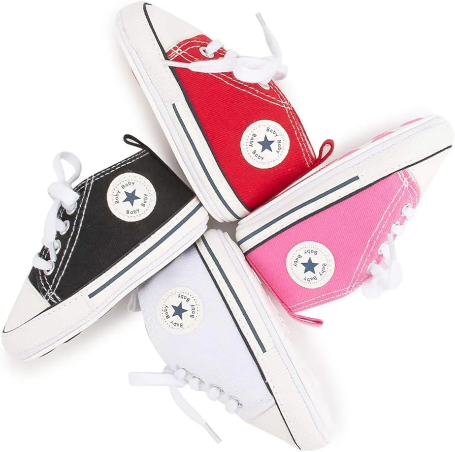 KIDSUN Unisex Baby Boy Girl Canvas Sneaker Soft Sole Infant Lace up Newborn Ankle Toddler First Walkers Crib Shoes