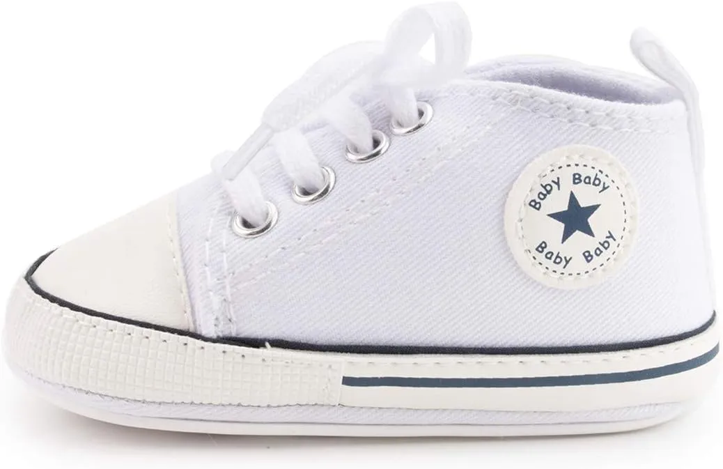 KIDSUN Unisex Baby Boy Girl Canvas Sneaker Soft Sole Infant Lace up Newborn Ankle Toddler First Walkers Crib Shoes