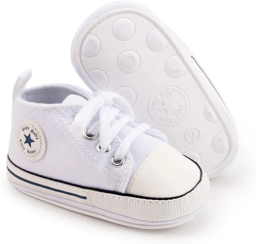 KIDSUN Unisex Baby Boy Girl Canvas Sneaker Soft Sole Infant Lace up Newborn Ankle Toddler First Walkers Crib Shoes