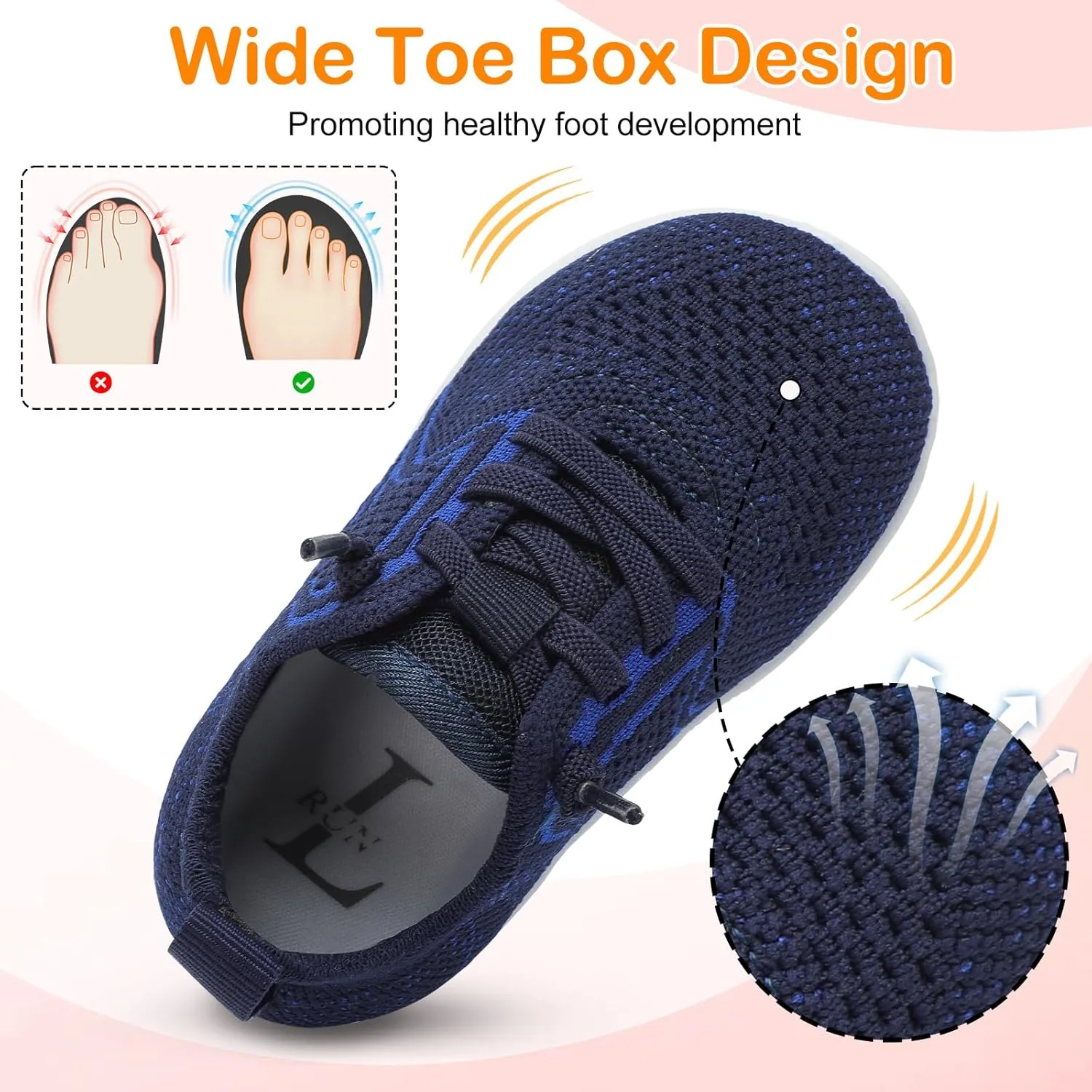 L-RUN Toddler Boys Girls Tennis Shoes Breathable Comfortable Barefoot Wide Summer School Walking Sneakers Baby First Walking Shoes