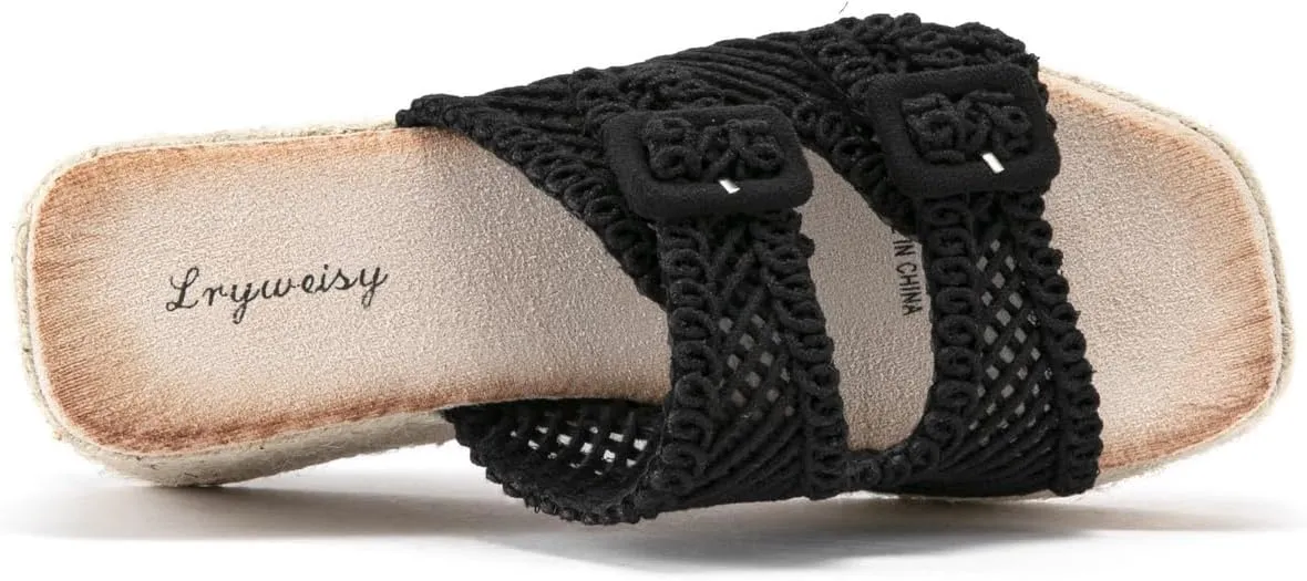 Lryweisy Women's Platform Sandals Woven Upper Espadrille Sandals Comfortable Wedges Slides with Adjustable Buckle