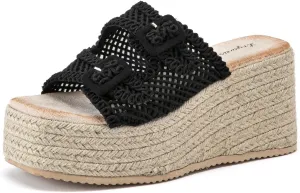 Lryweisy Women's Platform Sandals Woven Upper Espadrille Sandals Comfortable Wedges Slides with Adjustable Buckle