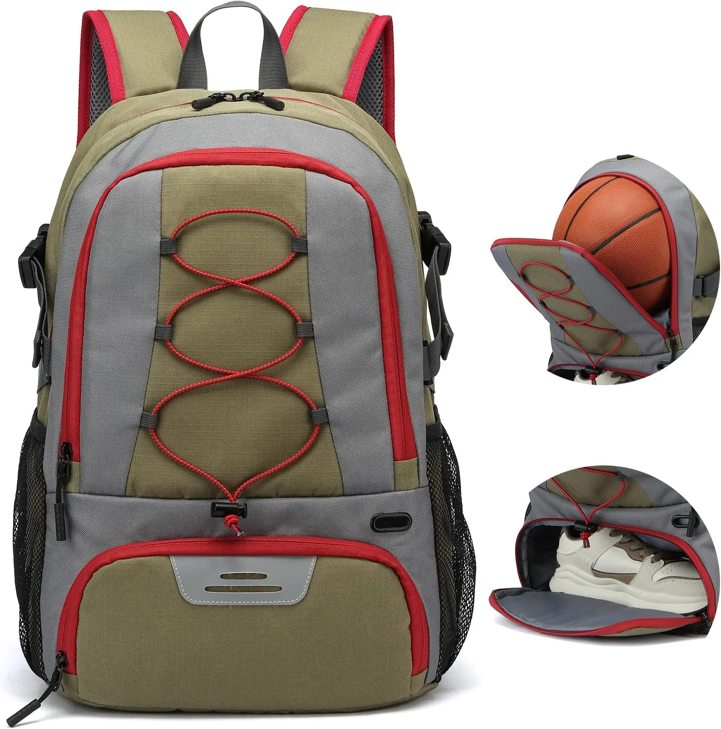 Lyweem Basketball Backpack Soccer Bag Adult with Ball Holder, Laptop & Shoe Compartment, 35L Large Gym Sports Backpack for Men Women Training Equipment Bags for Athletic Football Volleyball, Green